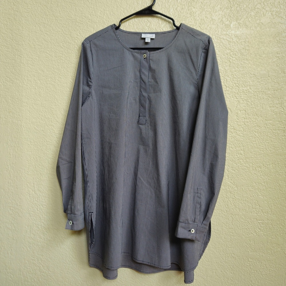 J. Jill Micro Gingham Black/White Tunic Button Front Size M Lagenlook Office EUC - Picture 10 of 11